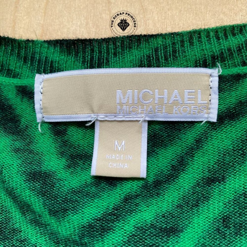 Michael Kors Zebra Print Green V Neck Sweater - Picture 4 of 8